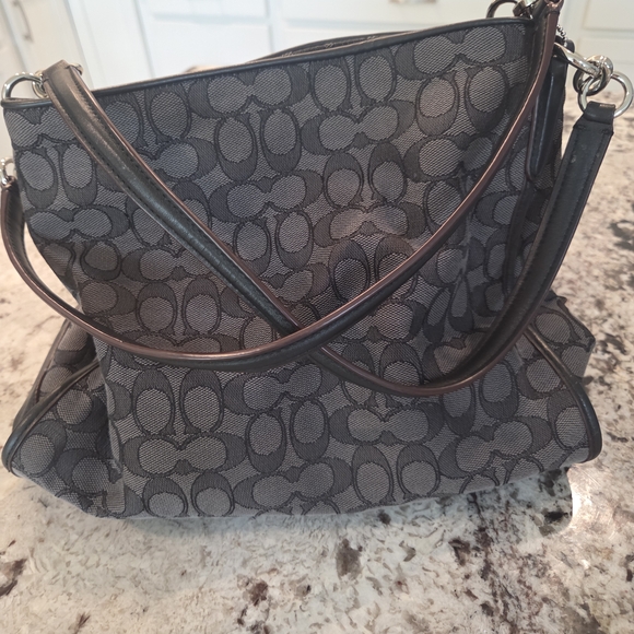 Coach Handbags - Coach Black and Gray Patterned Shoulder Bag